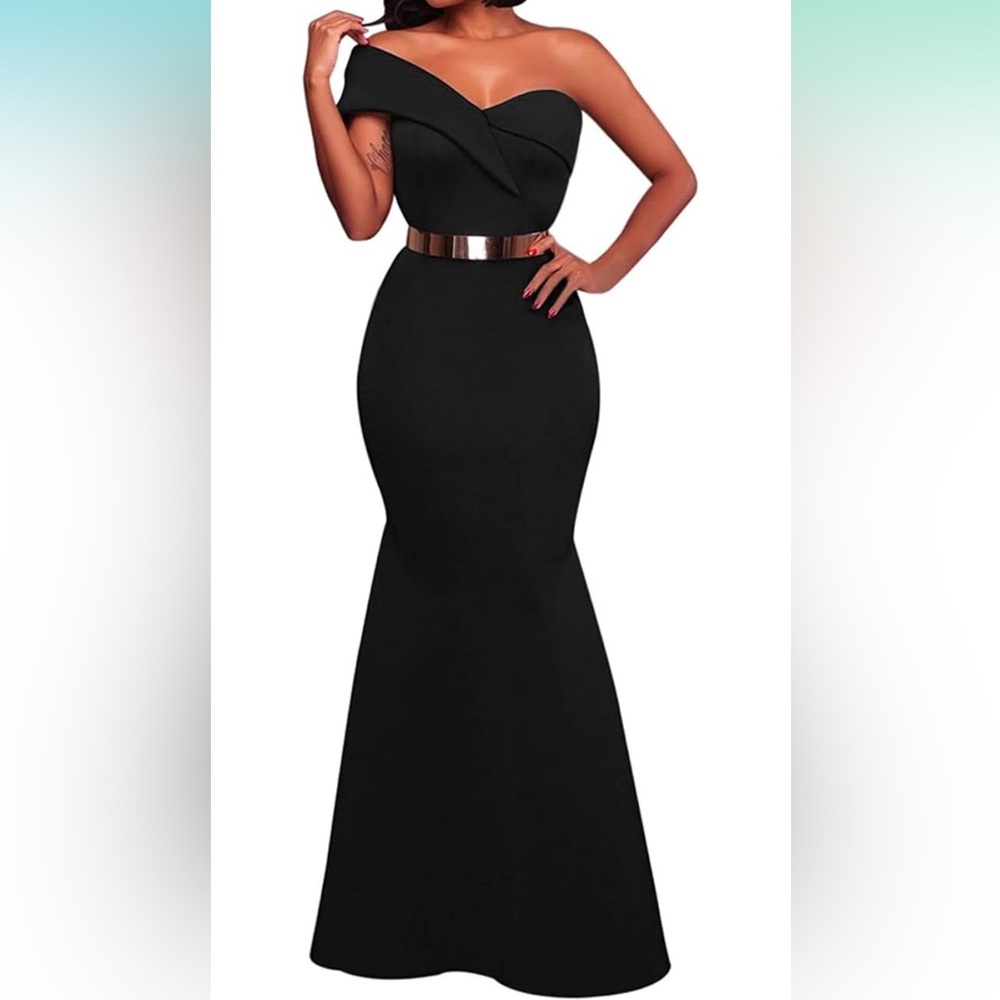 One-shoulder elegant mermaid evening dress, size small, altered for 5’0”,110lbs.